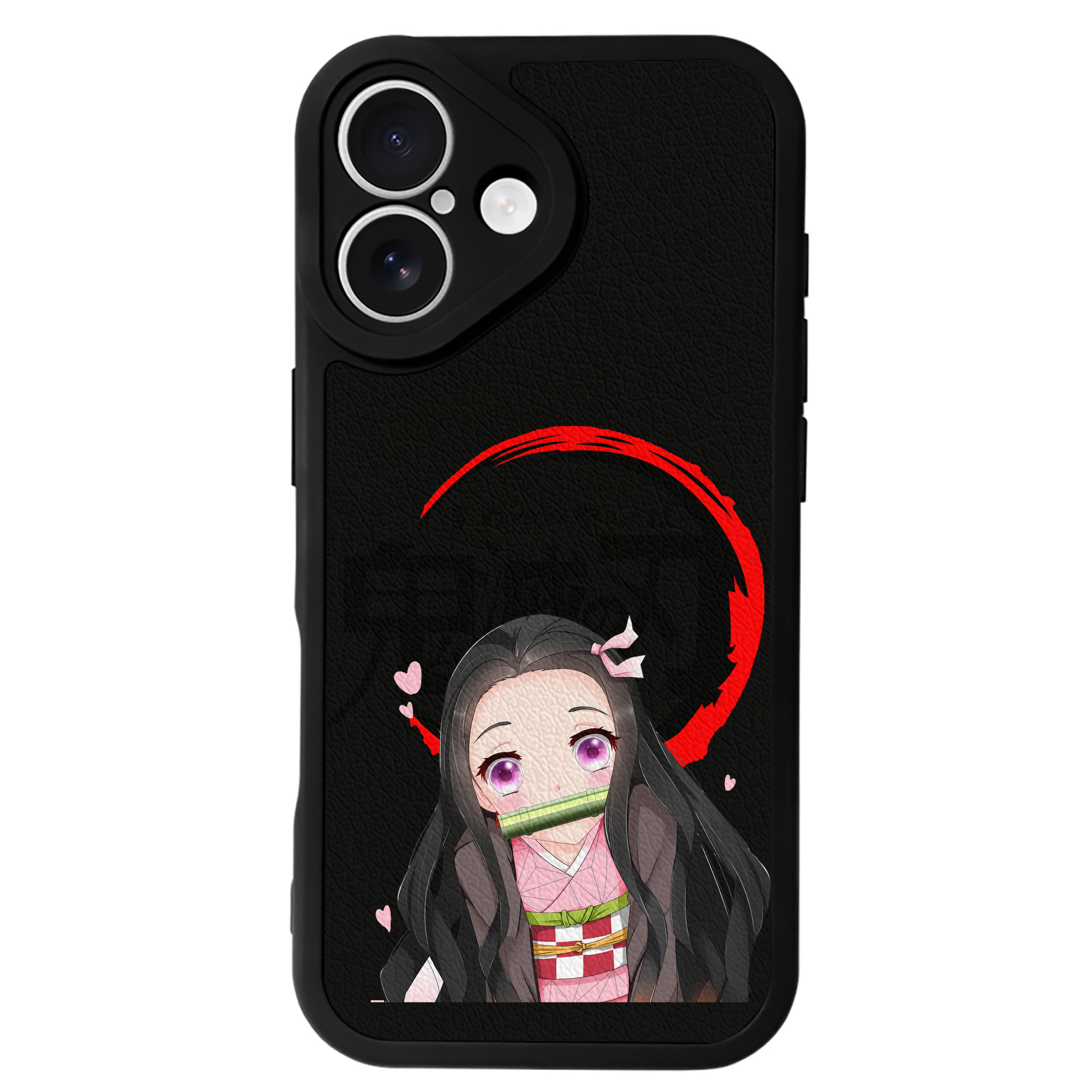 （画像用） 鬼滅の刃（きめつのやいば）竈門 禰󠄀豆子／かまど ねずこ Kamado Nezuko 【iPhone 16シリーズ対応】シリコンスマホケース（レザー調） 材質：シリコン